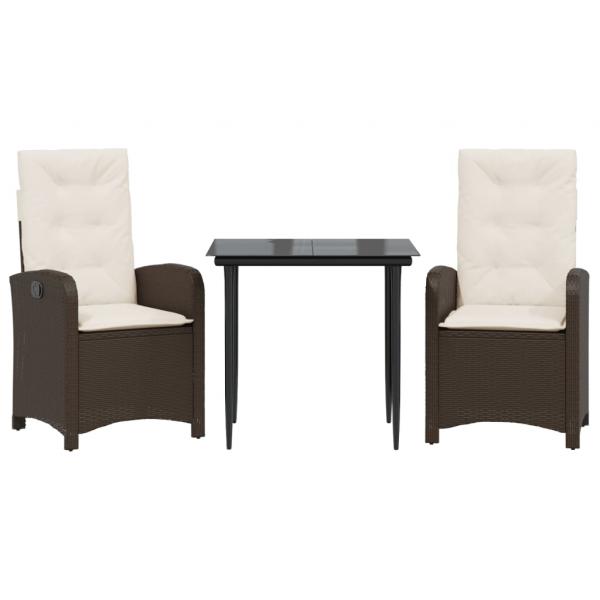 3-tlg. Garten-Essgruppe mit Kissen Braun Poly Rattan