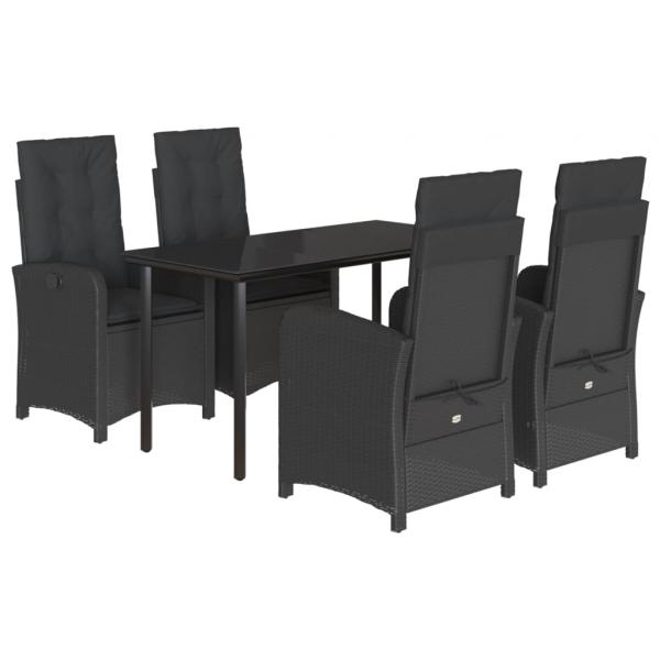 5-tlg. Garten-Essgruppe mit Kissen Schwarz Poly Rattan
