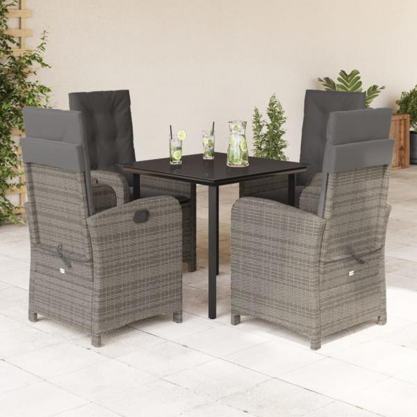 ARDEBO.de - 5-tlg. Garten-Essgruppe mit Kissen Grau Poly Rattan