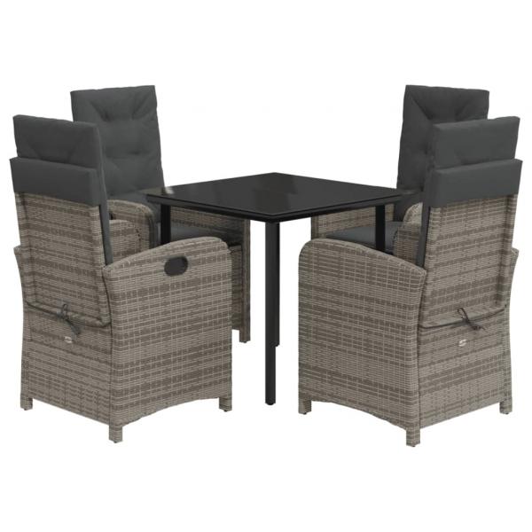 5-tlg. Garten-Essgruppe mit Kissen Grau Poly Rattan