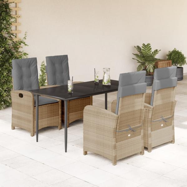 ARDEBO.de - 5-tlg. Garten-Essgruppe mit Kissen Beigemischung Poly Rattan