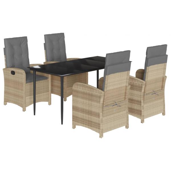 5-tlg. Garten-Essgruppe mit Kissen Beigemischung Poly Rattan