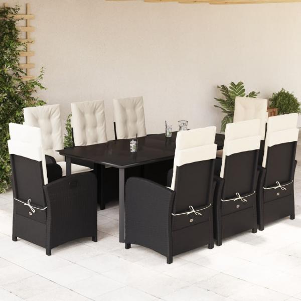 ARDEBO.de - 9-tlg. Garten-Essgruppe mit Kissen Schwarz Poly Rattan