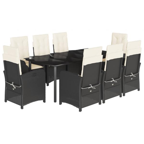 9-tlg. Garten-Essgruppe mit Kissen Schwarz Poly Rattan
