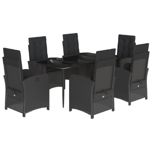 7-tlg. Garten-Essgruppe mit Kissen Schwarz Poly Rattan