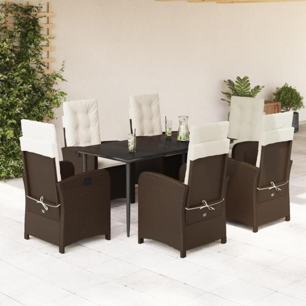 ARDEBO.de - 7-tlg. Garten-Essgruppe mit Kissen Braun Poly Rattan