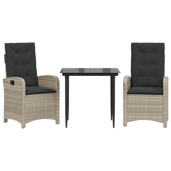 3-tlg. Garten-Essgruppe mit Kissen Hellgrau Poly Rattan