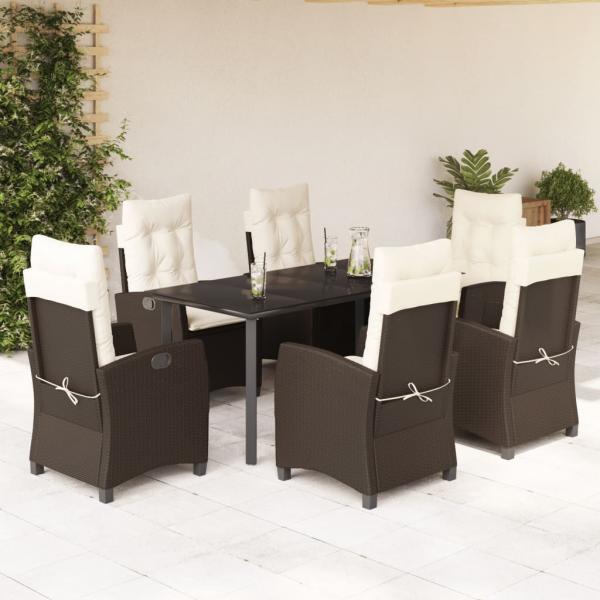 ARDEBO.de - 7-tlg. Garten-Essgruppe mit Kissen Braun Poly Rattan