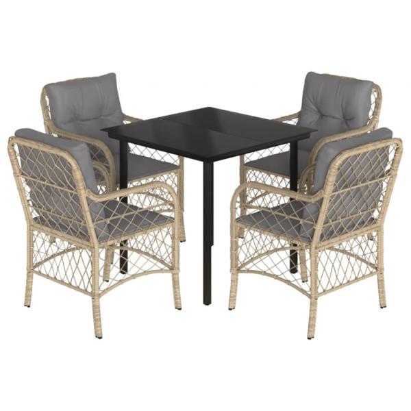 5-tlg. Garten-Essgruppe mit Kissen Beigemischung Poly Rattan
