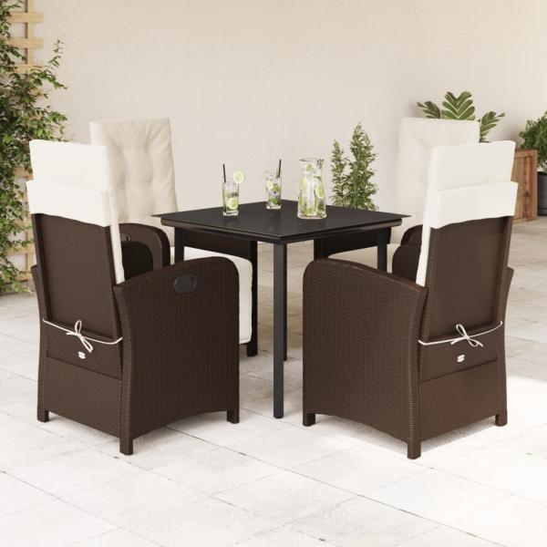 ARDEBO.de - 5-tlg. Garten-Essgruppe mit Kissen Braun Poly Rattan