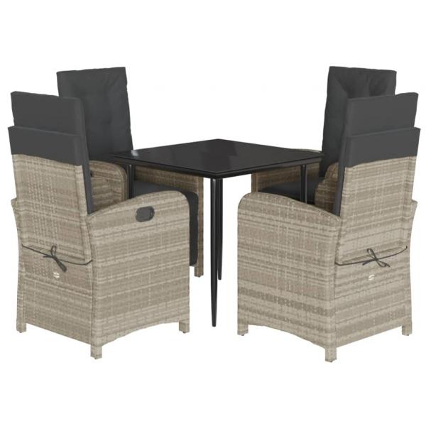 5-tlg. Garten-Essgruppe mit Kissen Hellgrau Poly Rattan