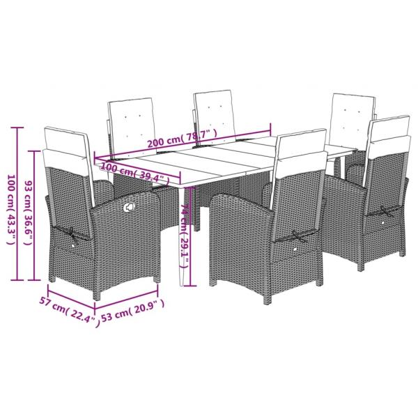 7-tlg. Garten-Essgruppe mit Kissen Braun Poly Rattan