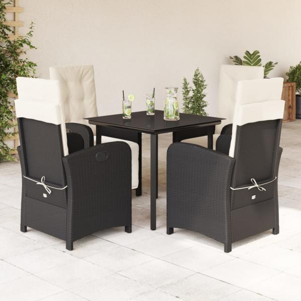 ARDEBO.de - 5-tlg. Garten-Essgruppe mit Kissen Schwarz Poly Rattan