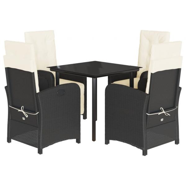 5-tlg. Garten-Essgruppe mit Kissen Schwarz Poly Rattan