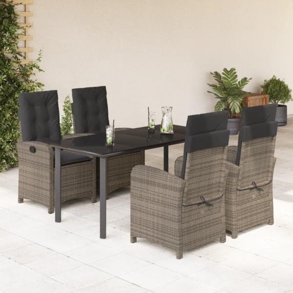 ARDEBO.de - 5-tlg. Garten-Essgruppe mit Kissen Grau Poly Rattan