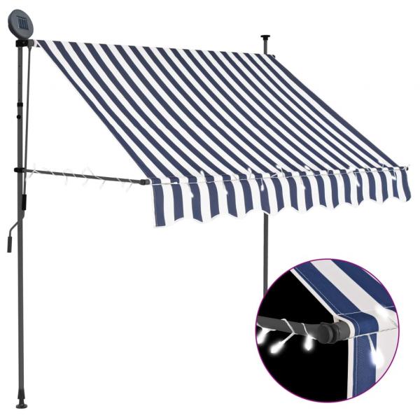 ARDEBO.de - Einziehbare Markise Handbetrieben mit LED 100 cm Blau und Weiß