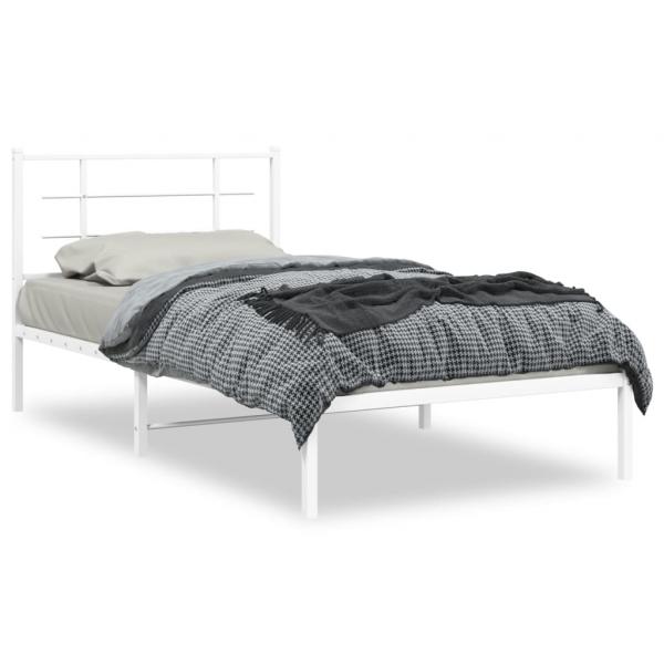 ARDEBO.de - Bettgestell mit Kopfteil Metall Weiß 100x200 cm