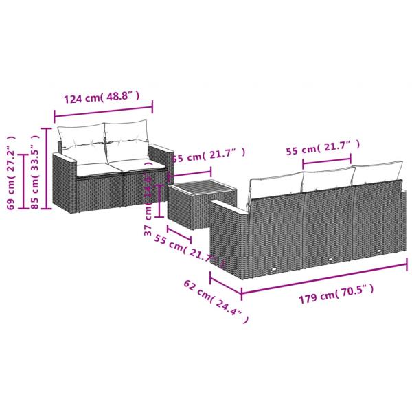 6-tlg. Garten-Sofagarnitur mit Kissen Grau Poly Rattan