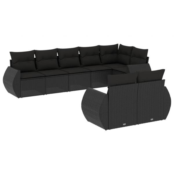 ARDEBO.de - 8-tlg. Garten-Sofagarnitur mit Kissen Schwarz Poly Rattan
