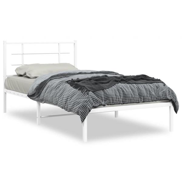 ARDEBO.de - Bettgestell mit Kopfteil Metall Weiß 107x203 cm