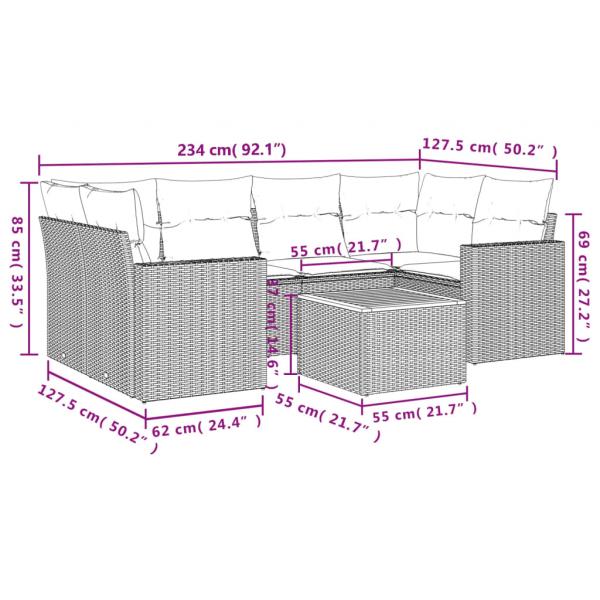 7-tlg. Garten-Sofagarnitur mit Kissen Schwarz Poly Rattan
