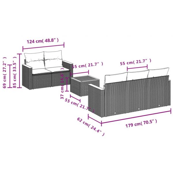 6-tlg. Garten-Sofagarnitur mit Kissen Beige Poly Rattan