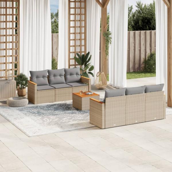 ARDEBO.de - 7-tlg. Garten-Sofagarnitur mit Kissen Beige Poly Rattan