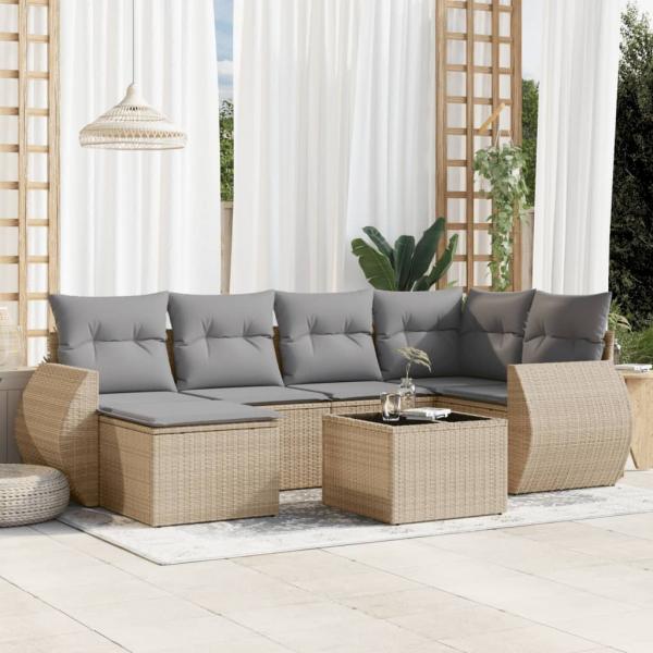 ARDEBO.de - 7-tlg. Garten-Sofagarnitur mit Kissen Beige Poly Rattan