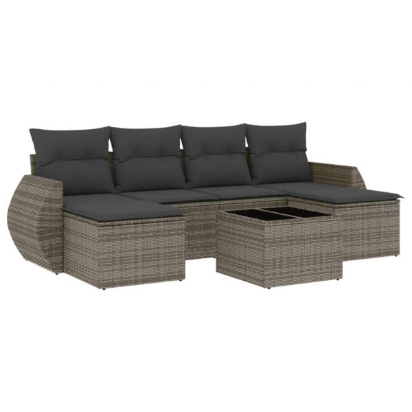 7-tlg. Garten-Sofagarnitur mit Kissen Grau Poly Rattan