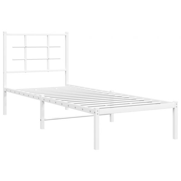 Bettgestell mit Kopfteil Metall Weiß 75x190 cm