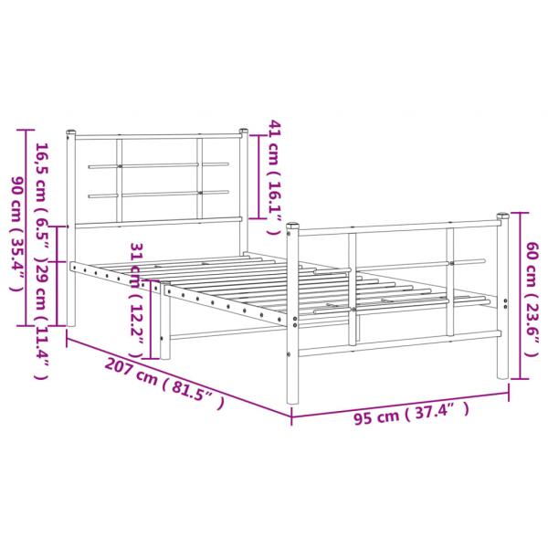 Bettgestell mit Kopf- und Fußteil Metall Weiß 90x200 cm