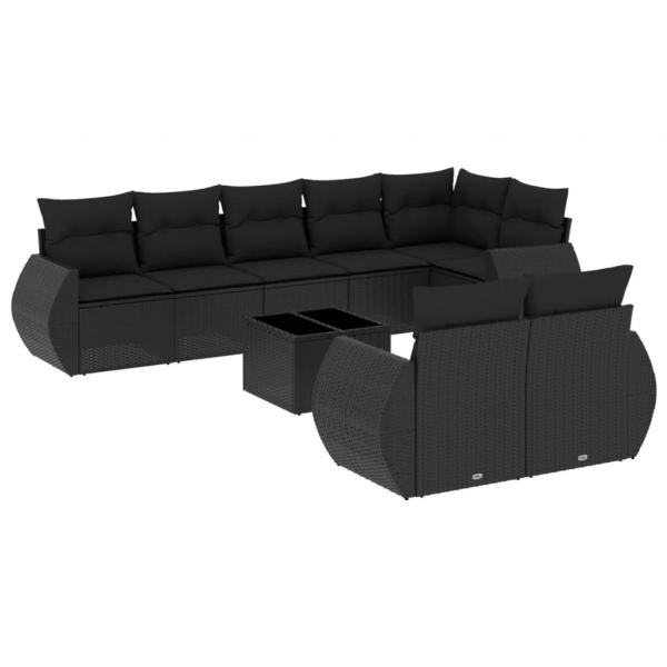 ARDEBO.de - 9-tlg. Garten-Sofagarnitur mit Kissen Schwarz Poly Rattan