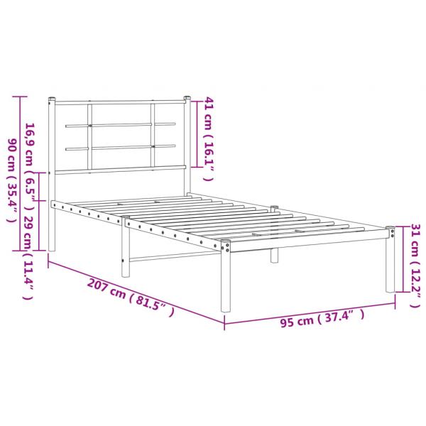 Bettgestell mit Kopfteil Metall Weiß 90x200 cm