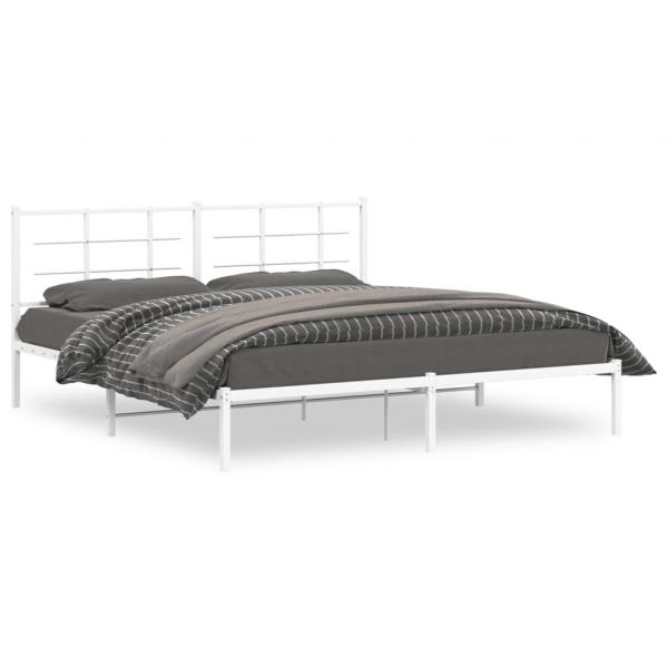 ARDEBO.de - Bettgestell mit Kopfteil Metall Weiß 183x213 cm