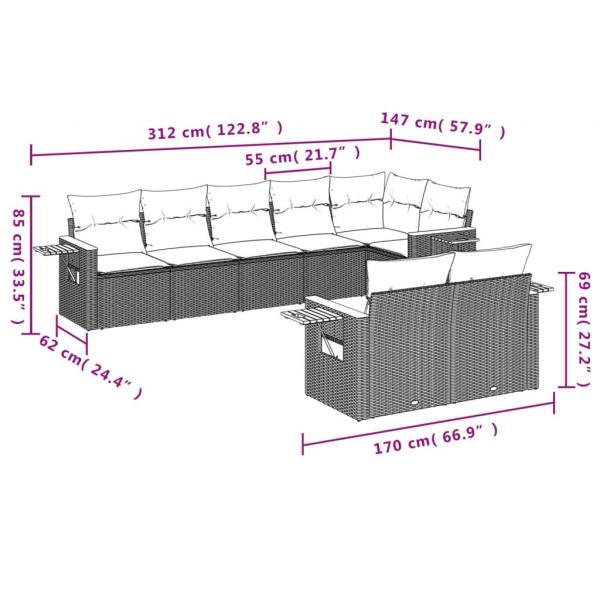 ARDEBO.de - 8-tlg. Garten-Sofagarnitur mit Kissen Schwarz Poly Rattan