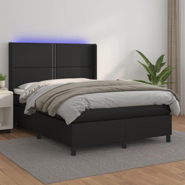 ARDEBO.de - Boxspringbett mit Matratze & LED Schwarz 140x200 cm Kunstleder