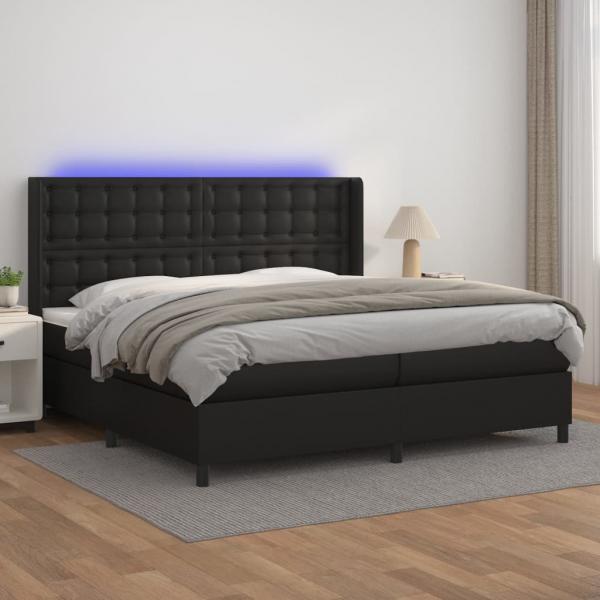 ARDEBO.de - Boxspringbett mit Matratze & LED Schwarz 200x200 cm Kunstleder