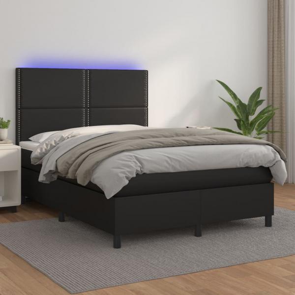 ARDEBO.de - Boxspringbett mit Matratze & LED Schwarz 140x190 cm Kunstleder
