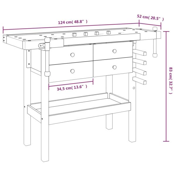Werkbank mit Schubladen Schraubstöcken 124x52x83 cm Akazienholz