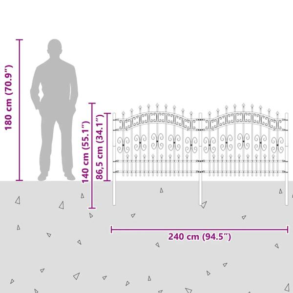 Gartenzaun mit Speerspitzen Schwarz 140 cm Stahl