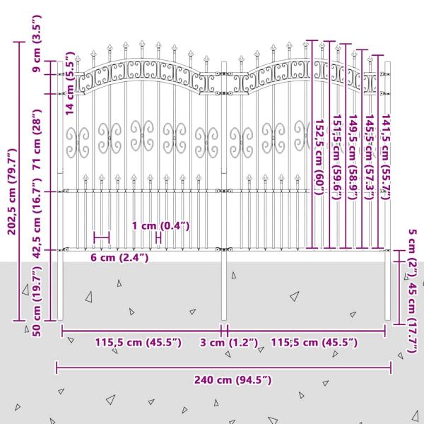 Gartenzaun mit Speerspitzen Schwarz 190 cm Stahl
