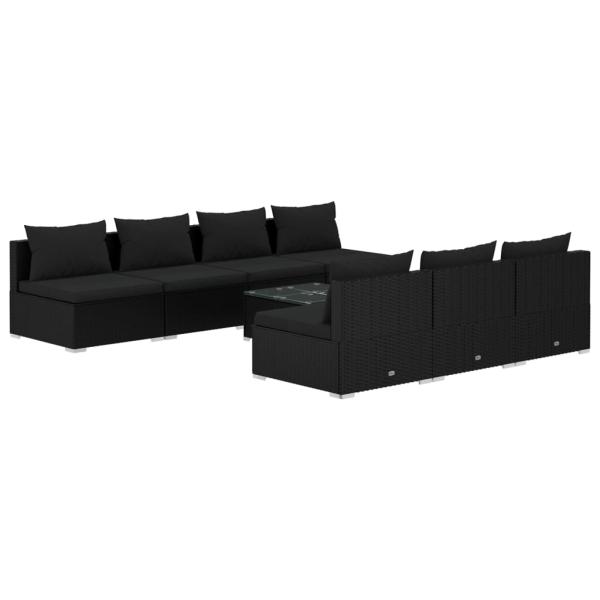 8-tlg. Garten-Lounge-Set mit Kissen Poly Rattan Schwarz