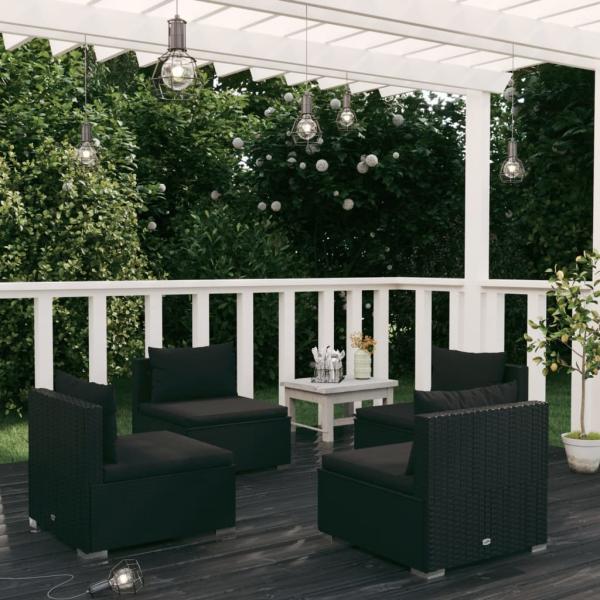 ARDEBO.de - 4-tlg. Garten-Lounge-Set mit Auflagen Poly Rattan Schwarz