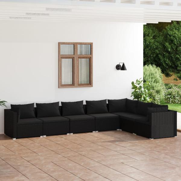 ARDEBO.de - 7-tlg. Garten-Lounge-Set mit Kissen Poly Rattan Schwarz