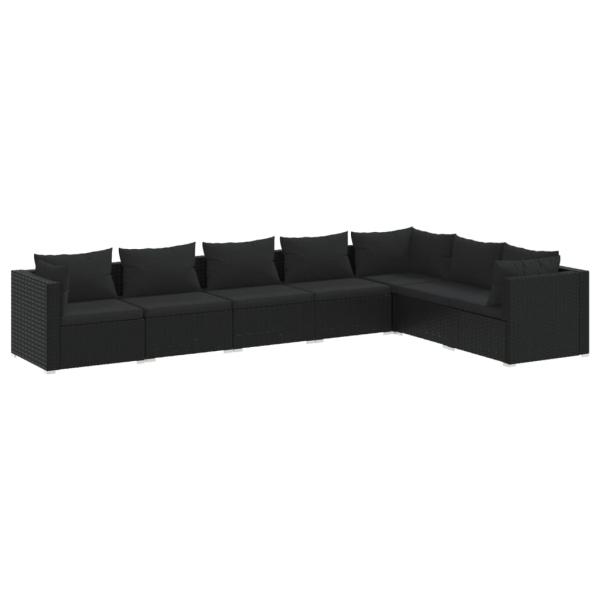 7-tlg. Garten-Lounge-Set mit Kissen Poly Rattan Schwarz