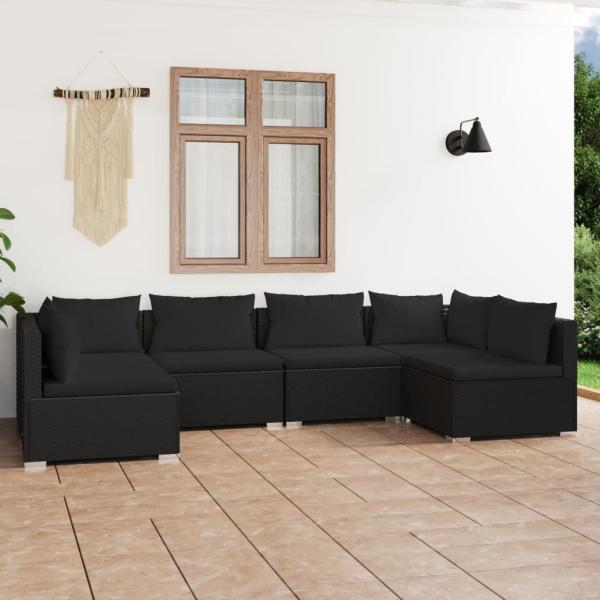 ARDEBO.de - 6-tlg. Garten-Lounge-Set mit Kissen Poly Rattan Schwarz