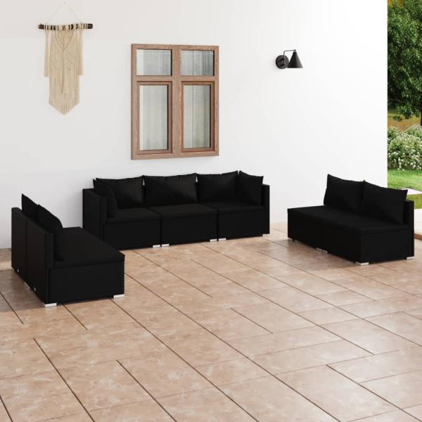 ARDEBO.de - 7-tlg. Garten-Lounge-Set mit Kissen Poly Rattan Schwarz