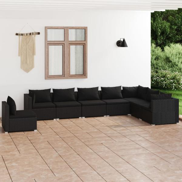 ARDEBO.de - 8-tlg. Garten-Lounge-Set mit Kissen Poly Rattan Schwarz