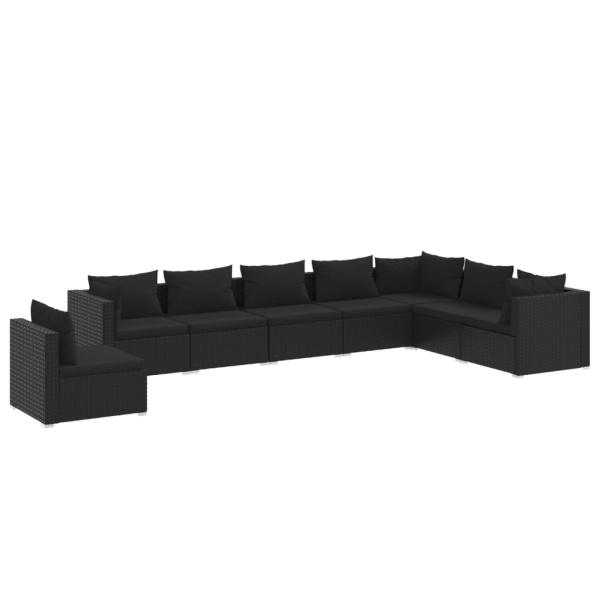 8-tlg. Garten-Lounge-Set mit Kissen Poly Rattan Schwarz