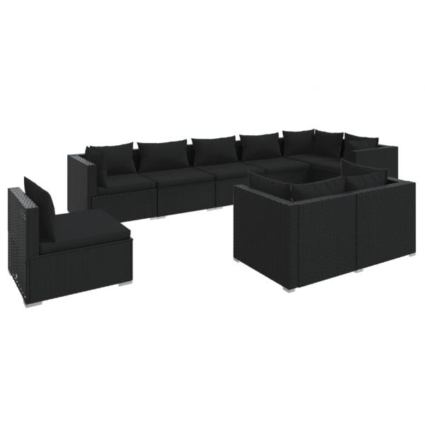 9-tlg. Garten-Lounge-Set mit Kissen Poly Rattan Schwarz